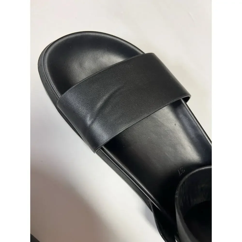 ZARA Leather Black Platform Sandals Wide Strap Ankle Buckle Chunky Shoes - Picture 3 of 9